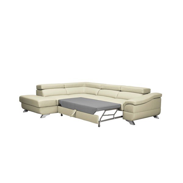 Bež kožni kutni kauč na razvlačenje Windsor &amp; Co Sofas Gamma, lijevi kut-image-3