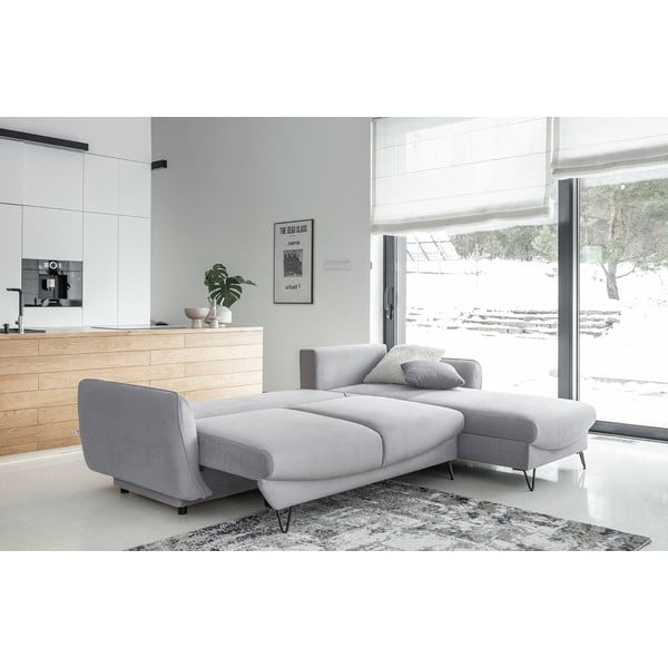 Svijetlo siva baršunasti sklopiva/s prostorom za odlaganje kutna garnitura (s desnim kutom/s ležaljkom) Silva – ELTAP-image-2