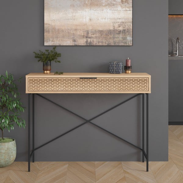 Pomoćni stol u dekoru hrasta u prirodnoj boji 35.5x110 cm Ecrin – Marckeric-image-4