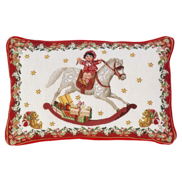 Crveno-bijeli pamučni ukrasni jastuk s božićnim motivom Villeroy & Boch Toys Fantasy, 32 x 48 cm