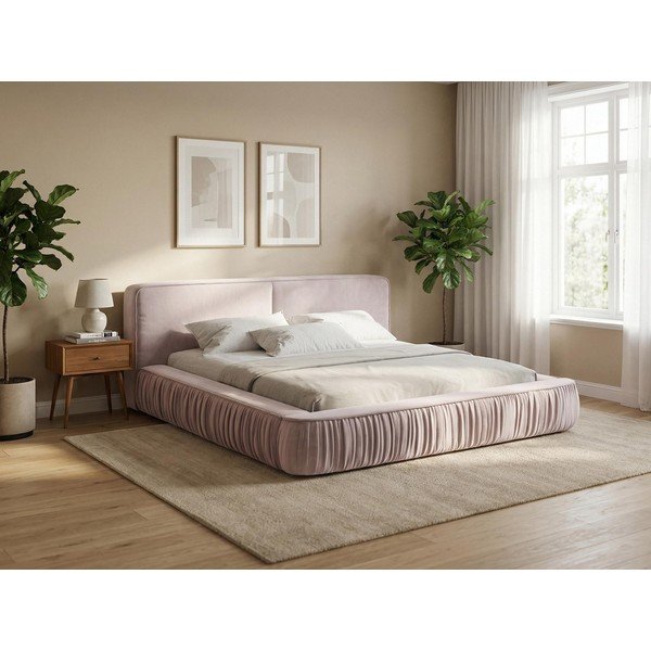 Kremasto tapecirani bračni krevet s prostorom za odlaganje s letvičastim okvirom 180x200 cm Keoni - Makamii-image-1