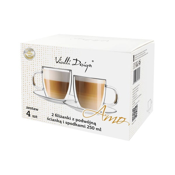 Set od 2 staklene čaše s dvostrukim stijenkama i tanjurićima Vialli Design, 250 ml-image-4