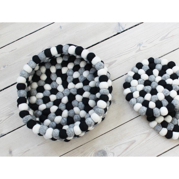 Crno-bijela košarica za pohranu od vunenih pompona Wooldot Ball Basket, ⌀ 28 cm-image-1