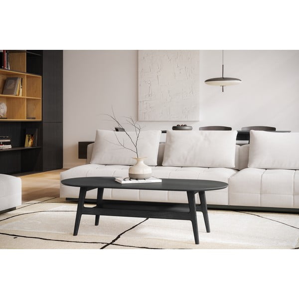 Crni stolić za kavu u dekoru hrasta 60x130 cm Curved – Woodman-image-1