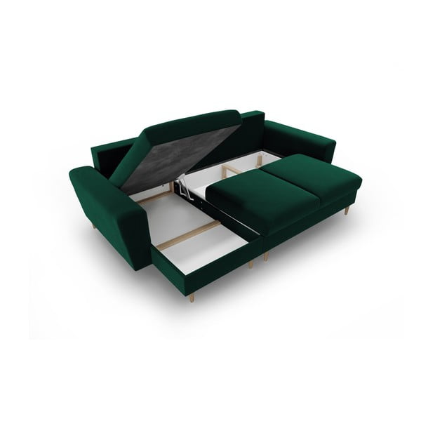 Zelena baršunasti sklopiva/s prostorom za odlaganje kutna garnitura Kyoto – Cosmopolitan Design-image-3