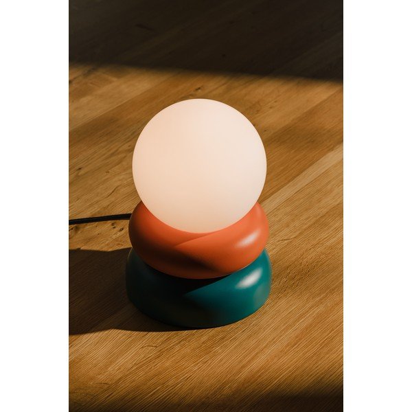 Petrolej zelena/narančasta stolna lampa od masivnog drveta sa staklenim sjenilom (visina 24 cm) Otem – noo.ma-image-2