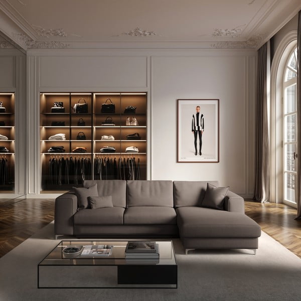 Smeđe-siva baršunasti sklopiva/s prostorom za odlaganje kutna garnitura (s desnim kutom/s ležaljkom) Rene – Rodier-image-1