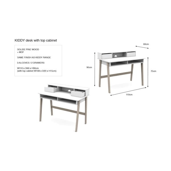 Bijeli dječji radni stol Vipack Kiddy-image-2