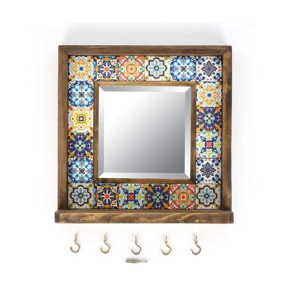Zidno ogledalo s policom s okvirom od kamena 32.5x33 cm – Wallity-image-2