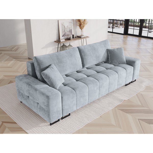 Svijetlo plava baršunasti sklopiva/s prostorom za odlaganje sofa 250 cm Wicklow – Cosmopolitan Design-image-1