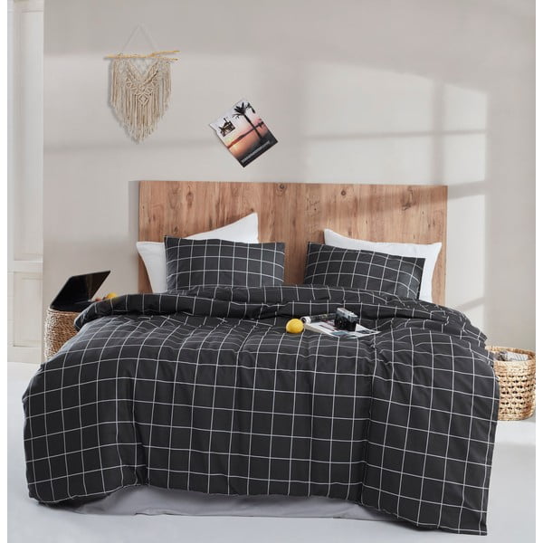 Crna produžena pamučna posteljina za bračni krevet 200x220 cm Piga - Mijolnir-image-1