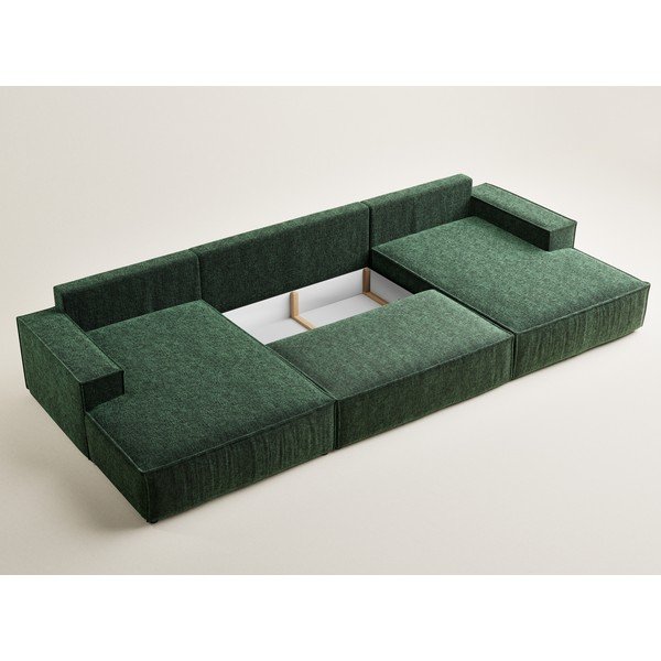 Tamno zelena sklopiva/s prostorom za odlaganje kutna garnitura od šenila (u obliku slova "U") Kyoto – Maison de Rêve-image-4