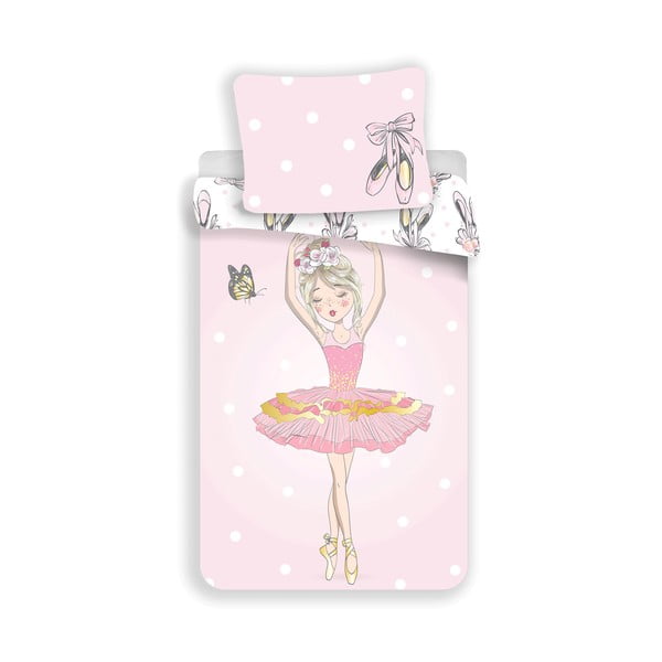 Ružičasta pamučna dječja posteljina za krevet za jednu osobu 140x200 cm Ballerina – Jerry Fabrics