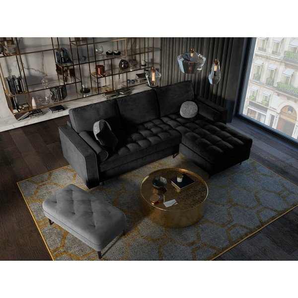 Crna baršunasta kutna garnitura Milo Casa Santo, desni kut-image-1