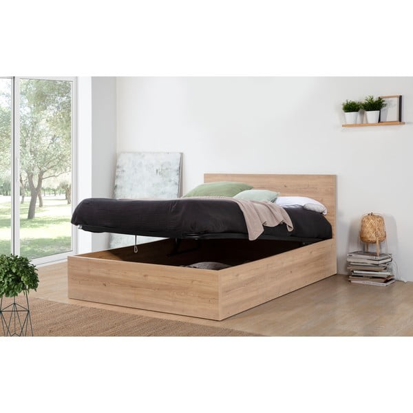 Bračni krevet s prostorom za pohranu s podnicom 160x200 cm u prirodnoj boji Kronos – Marckeric-image-1