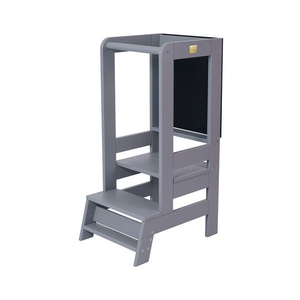 Sivi toranj za učenje od masivnog bora Montessori – Meowbaby