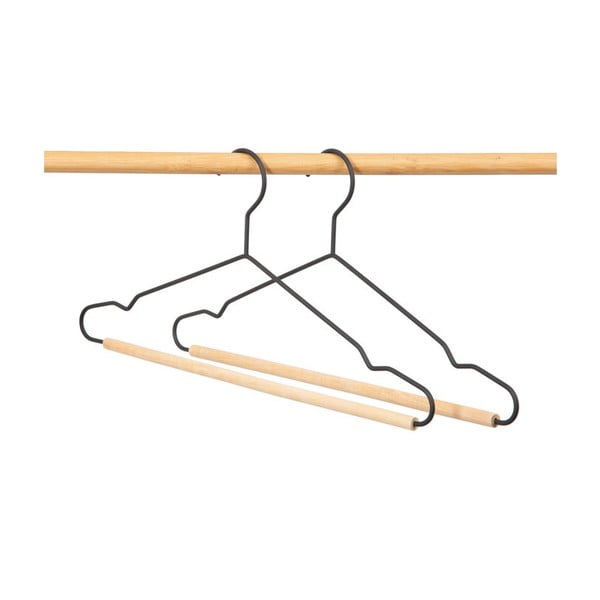 Set od 2 crne vješalice s drvenim detaljem Compactor Frosted-image-1