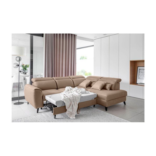 Svjetlo smeđa baršunasti sklopiva/s prostorom za odlaganje kutna garnitura (s desnim kutom/u obliku slova L) Noble – ELTAP-image-4