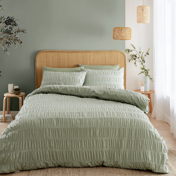 Svijetlo zelena posteljina za krevet za jednu osobu od krepa 135x200 cm Seersucker – Catherine Lansfield