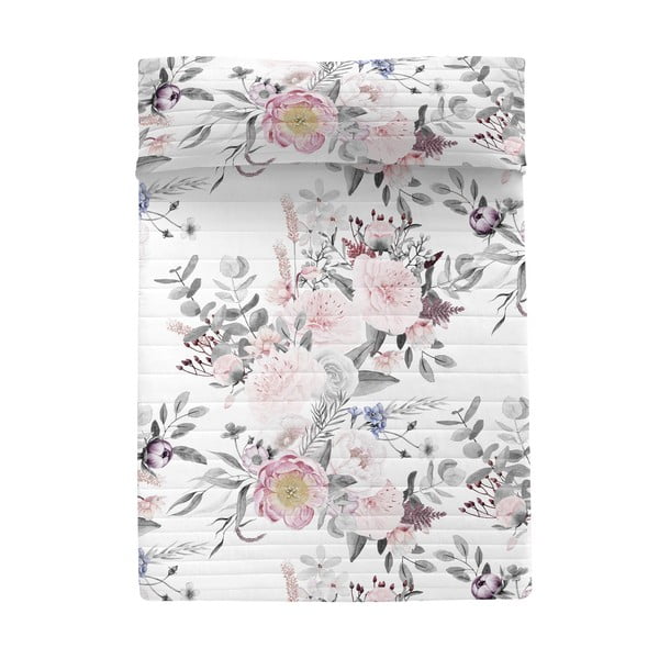 Bijeli/ružičasti pamučni prošiveni prekrivač 180x260 cm Delicate bouquet – Happy Friday