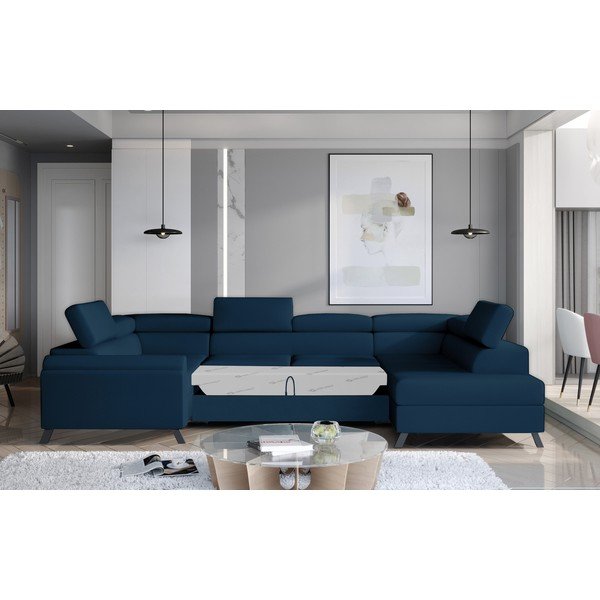 Plava baršunasti sklopiva/s prostorom za odlaganje kutna garnitura (s desnim kutom/u obliku slova "U") Escada – ELTAP-image-2