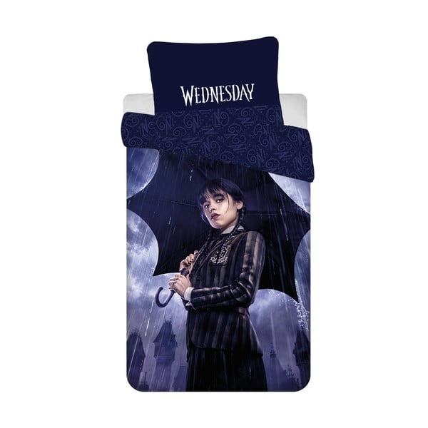 Tamno plava pamučna dječja posteljina za krevet za jednu osobu 140x200 cm Wednesday "Rain" – Jerry Fabrics