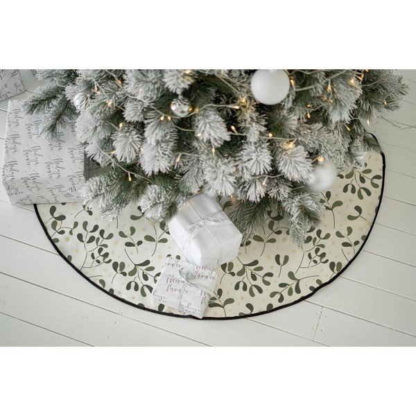 Bijela/zelena periva pamučna okrugla prostirka za ispod božićnog drvca s božićnim motivom ø 133 cm Santa Likes Mistletoe – Butter Kings-image-1