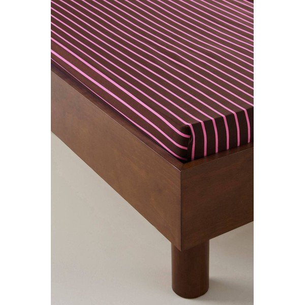 Ružičasta/smeđa plahta s gumom od organskog pamuka 90x200 cm Sima – Jotex-image-1