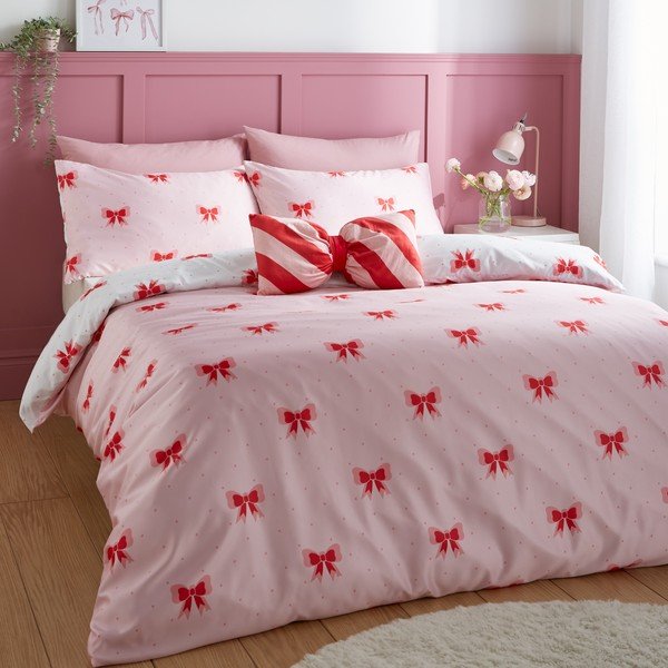Ružičasta posteljina za krevet za jednu osobu 135x200 cm Dotty Bows – Sassy B-image-1