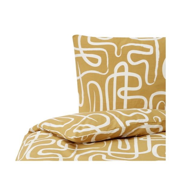 Žuto-bijela posteljina od pamučnog perkala Westwing Collection Malu, 135 x 200 cm-image-2