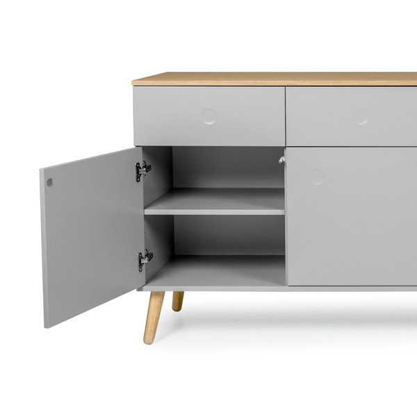 Siva komoda s 4 vrata s hrastovim nogama i s 4 ladice Tenzo Dot-image-3