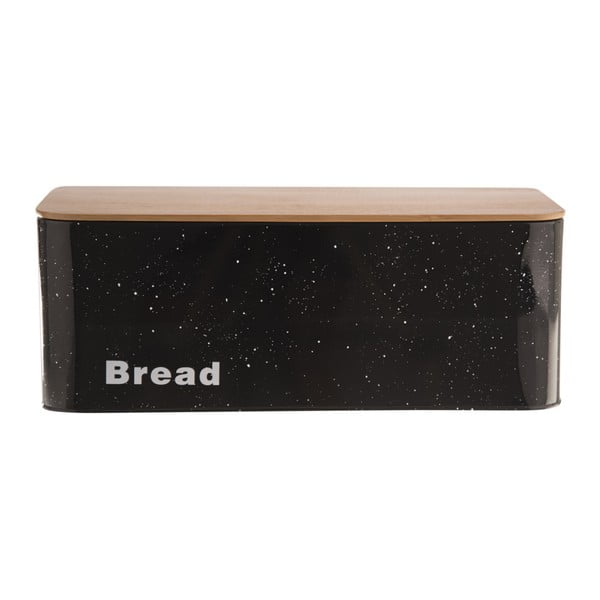 Crna limena kutija za kruh s drvenim poklopcem Orion Bread Marble