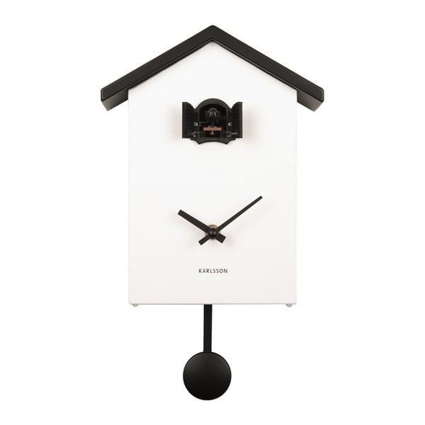 Crno bijeli sat s njihalom Karlsson Cuckoo, 25 x 20 cm