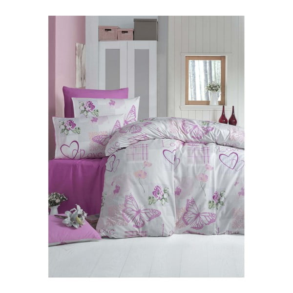 Pamučna posteljina s plahtama za krevet za jednu osobu Cissmo Love, 160 x 220 cm