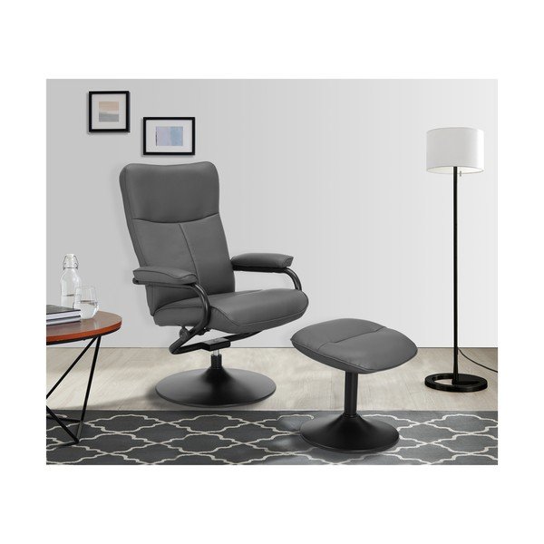 Siva fotelja s naslonjačem za noge za opuštanje od imitacije kože Istad – Støraa-image-1