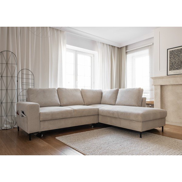 Bež sklopiva kutna garnitura od samta (s desnim kutom) Lofty Lilly – Miuform-image-3