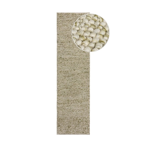 Kaki zelena ručno rađena staza od mješavine vune 60x230 cm Minerals – Flair Rugs