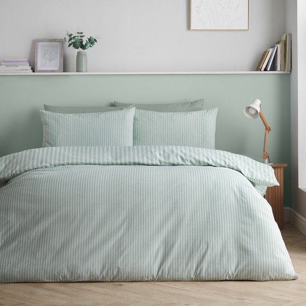 Zelena 3-dijelna posteljina za bračni krevet/za produženi krevet 230x220 cm Epping Textured Stripe – Catherine Lansfield-image-1