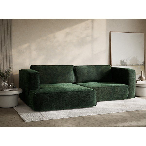 Tamno zelena sklopiva/s prostorom za odlaganje kutna garnitura od šenila (s lijevim kutom/s ležaljkom) Velto – Maison de Rêve-image-4