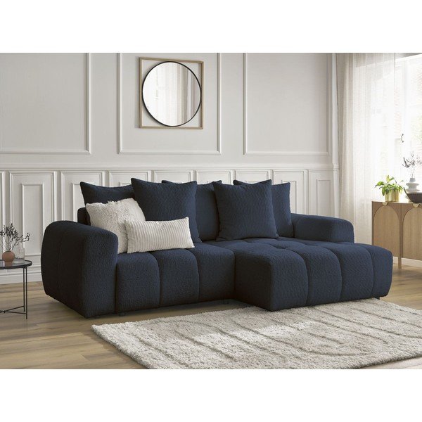 Plava sklopiva/s prostorom za odlaganje kutna garnitura od bouclé tkanine (s desnim kutom/s ležaljkom) Roxelane – Bobochic Paris-image-4