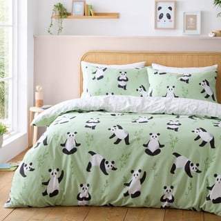 Zelena dječja posteljina za krevet za jednu osobu 135x200 cm Panda Paws – Catherine Lansfield