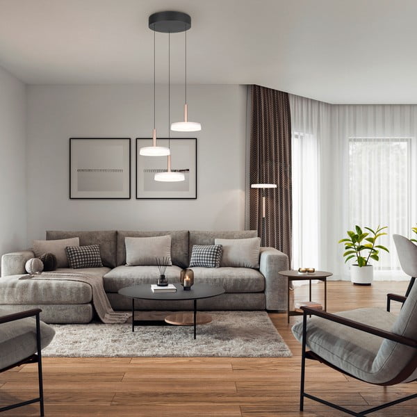 Crno-bijela/u zlatnoj boji LED viseća svjetiljka s mogućnosti zatamnjivanja sa staklenim sjenilom ø 35 cm Celeste – Trio-image-1