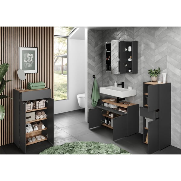 Antracitno sivi visok kupaonski ormarić 34x111 cm Forano – Germania-image-4