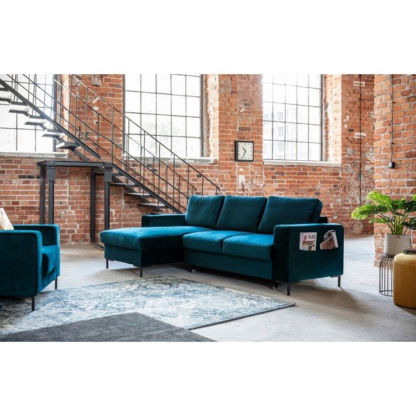 Petrolej zelena baršunasti sklopiva kutna garnitura (s lijevim kutom) Lofty Lilly – Miuform-image-4