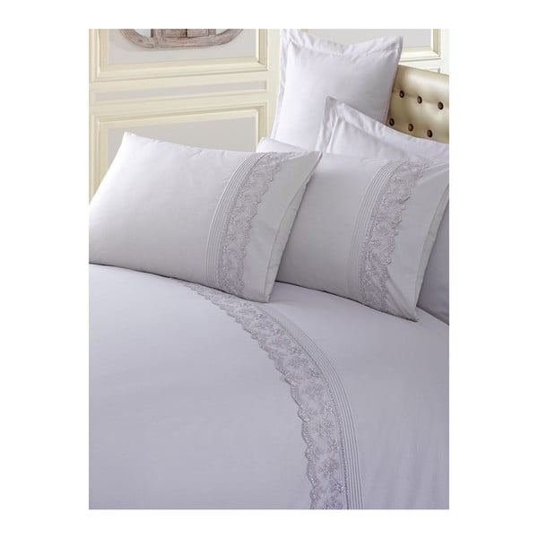 Siva pamučna posteljina s plahtama za bračni krevet Brode, 200 x 220 cm