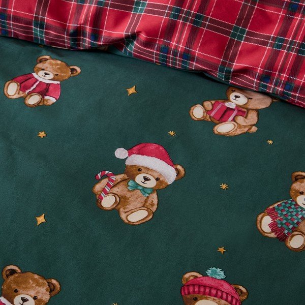 Crvena/tamno zelena posteljina za krevet za jednu osobu 150x120 cm Christmas Tartan Teddy Bear – Catherine Lansfield-image-2