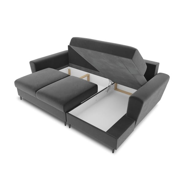 Svijetlo siva baršunasti sklopiva/s prostorom za odlaganje kutna garnitura (s desnim kutom/s ležaljkom) Kyoto – Cosmopolitan Design-image-3
