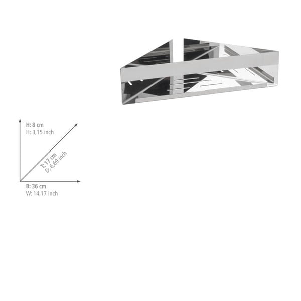 Samoljepljiva kupaonska polica od nehrđajućeg čelika kutna u sjajno srebrnoj boji Genova – Wenko-image-2