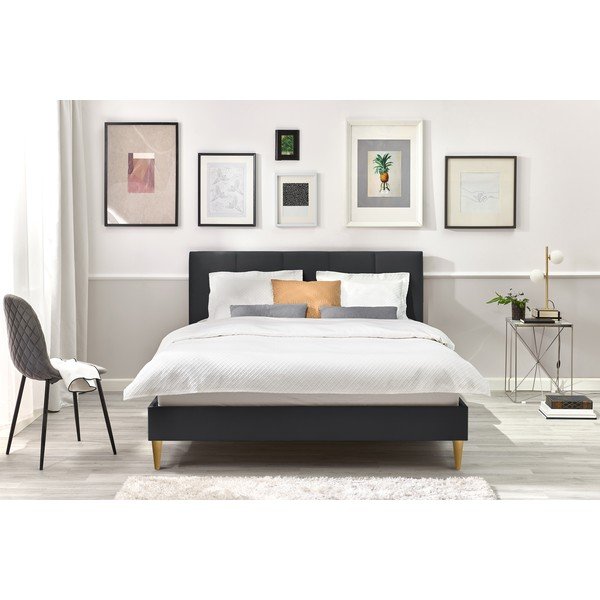 Bračni krevet od tamno sive boje od baršuna Bobochic Paris Vivara Light, 180 x 200 cm-image-4