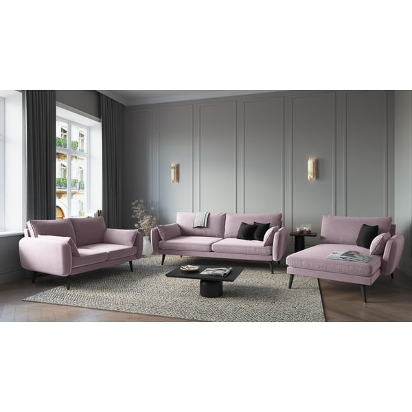 Svijetlo ružičasta baršunasta sofa s crnim nogama Kooko Home Lento, 158 cm-image-1